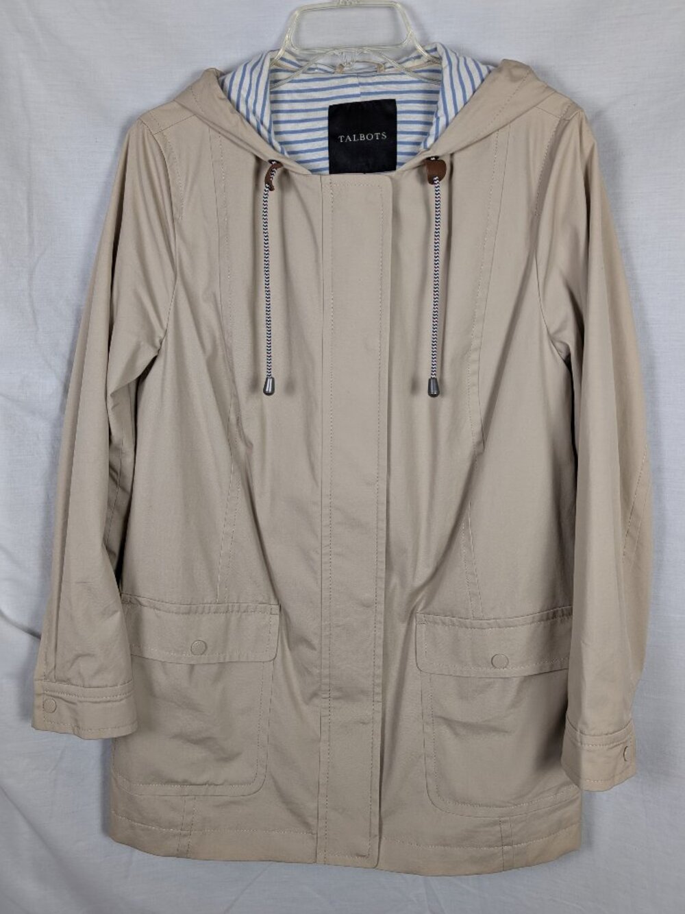 Talbots Beige Classic Hooded Cotton Utility Jacket Women's M Transitional Preppy